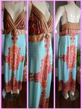 VENUS Multicolor Paisley Print Dress with Turquoise & Coral Accents